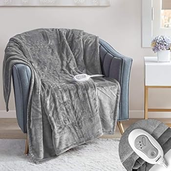 Degrees of Comfort Electric Heated Throw Blanket | Fast Heating, Plush Microlight, UL Certified & Low EMF Radiation - 6ft Cord and 3ft Controller Cable - 3 Heat Settings - Easy to Wash 50x60 Grey