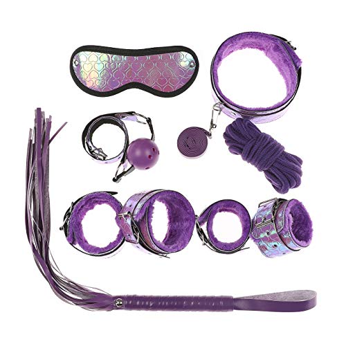 Kismet168 New Women Couples 7PCS Leather Handcuffs Set-Adult Six-Toys for Cosplay Game (Purple)