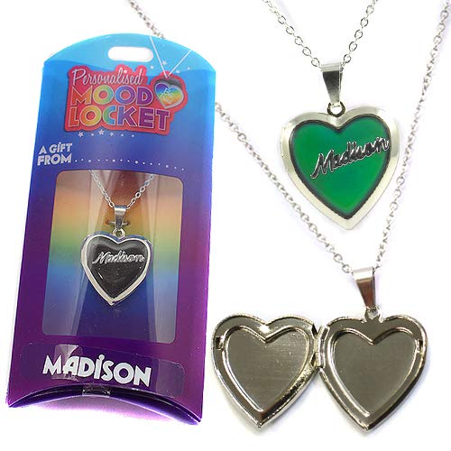 MADISON PERSONALISED HEART SHAPED NAMED MOOD LOCKET FUN GIFT PRESENT