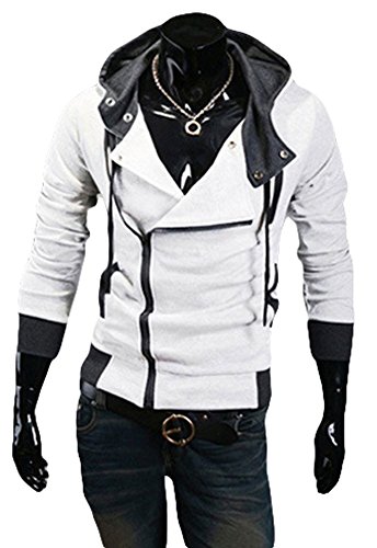 King Ma Men's Oblique Zipper Hoodie Casual Slim Fit Top Cosplay Costume Jacket