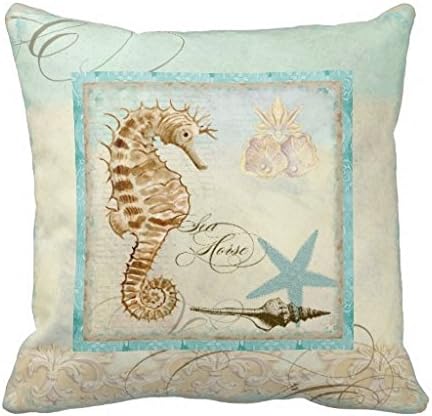 Sea Horse Coastal Beach Home Decor Pillow Cover 45 x 45 cm for Sofa