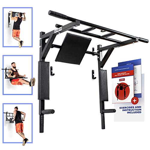 Wall Mounted Pull Up BarÂ and Dip Station with Vertical Knee Raise Indoor Home Exercise Equipment for Men Woman and Kids Great for Workout and Fitness