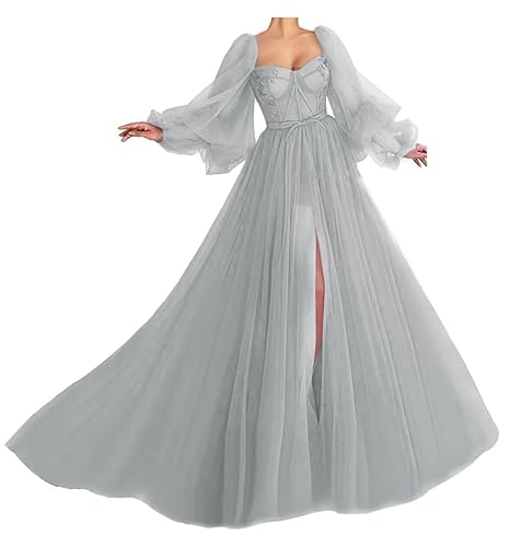Puffy Sleeve Dress for Women Princess Dress Tulle Ball Gown Wedding Dress  Silver Size 12 in Dubai - UAE | Whizz Dresses