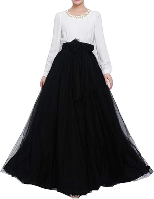 Missveil Women Maxi Tulle Skirt Bowknot Belt For Bridal Wedding Tutu Skirts
