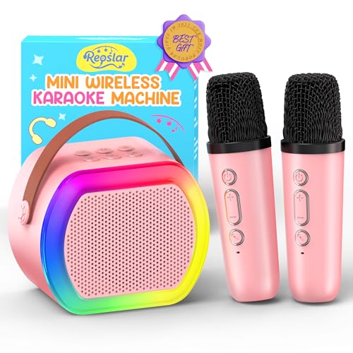 Mini Karaoke Machine with 2 Wireless Microphones,2025 TOP Kids Portable Karaoke Machine for 3, 4, 5, 6, 7, 8, 9,10,11,12+Year Old, Best Birthday Christmas Toy Gift