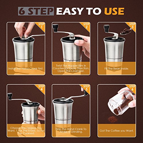 QcoQce Manual Coffee Grinder - Adjustable Hand Grinder - Ceramic Conical Burr Mill - Mini Portable Home Kitchen Travel Coffee Bean Grinder / Coffee Mill - Perfect Gift for Every Coffee Lover - Thumbnail 5