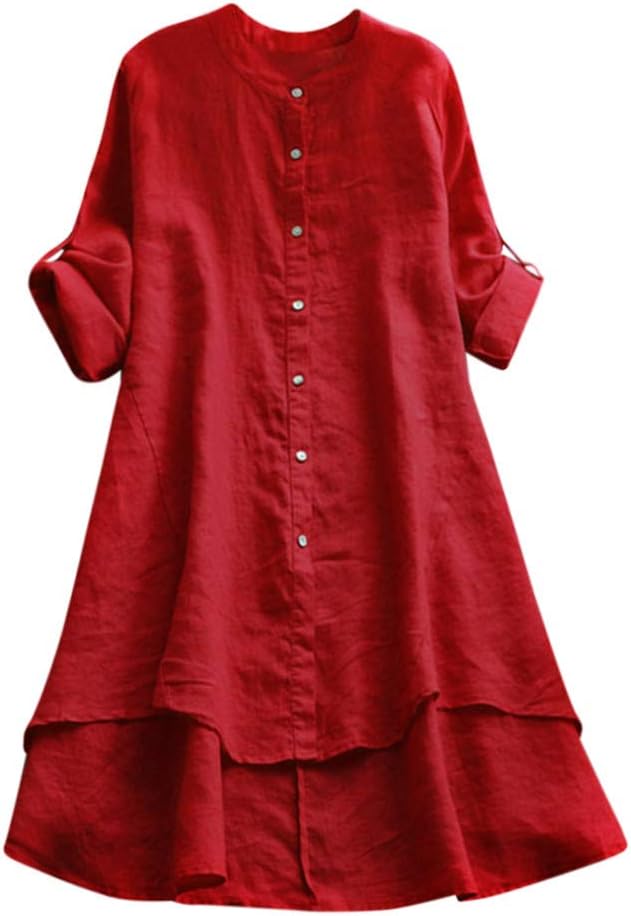 Shirt For Women, OSTELY Casual Loose Linen Soild Button Long Sleeve Long Shirt Blouse Tops