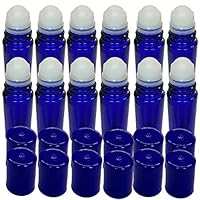 12 Pack of Roll On Empty Glass Bottles for Essential Oils - Refillable Roller Color Roll On - Bulk - 30 ml 1 oz Pack of 12 - Blue Color