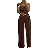 CHICME Women's Jumpsuit Dressy One Shoulder Buckle Decor Ruched Wide Leg Jumpsuits Elegant Party Overall