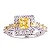 Emsione 925 Sterling Silver Plated Created Citrine Princess Cut CZ Halo Wedding Engagement Anniversary Statement Eternity Ring