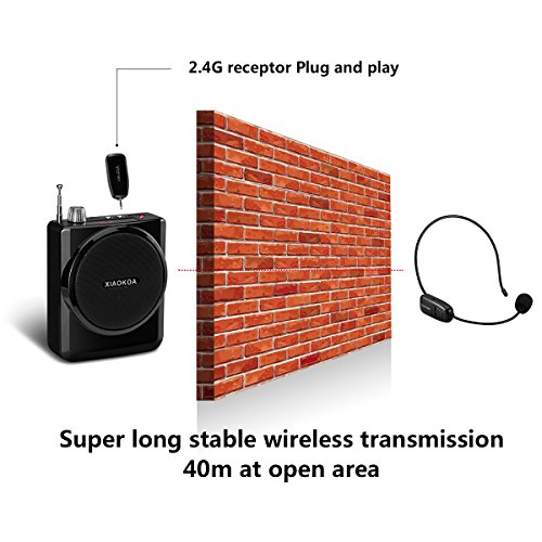 XIAOKOA 2.4G 40m Stable Wireless Voice Amplifier with Headset and Handheld 2 in 1 Wireless Microphone (N202black-2.4G)