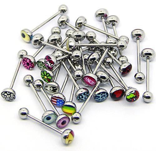 CrazyPiercing 30 PCS (a lot) 316 surgical Steel Metal Tongue rings barbells body piercing