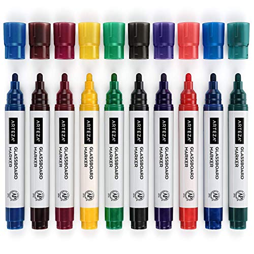 ARTEZA Glass Board Dry Erase Markers Pack of 10 Bright Unique Colors with LowOdor Ink, Erasable