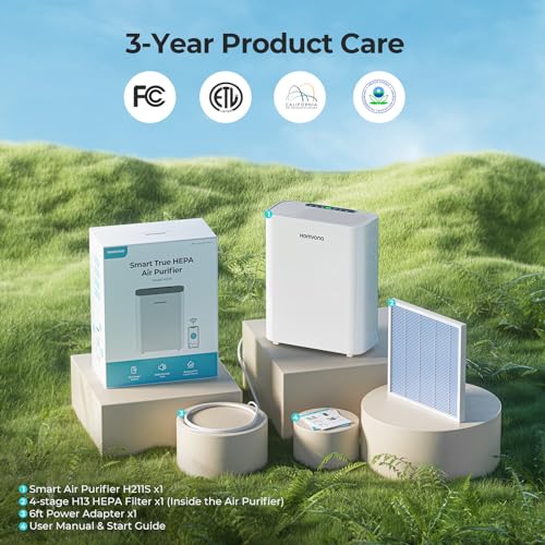 Homvana Air Purifier for Home Larger Room Bedroom, H13 True HEPA Air Filter Purifiers Cleaner, with Auto Mode, Quality Indicator, SilentAir Tech, Ozone Free for Pets Allergies Smokers Dust Pollen etc
