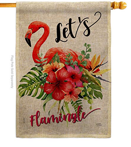 Breeze Decor Let’s Flamingle Burlap House Flag Coastal Tropical Ocean Beach Sea…