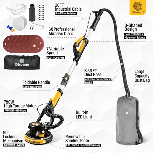 Electric Drywall sander with Vacuum, NSK Bearing& 26' Cord for Ceiling&Wall photo 12