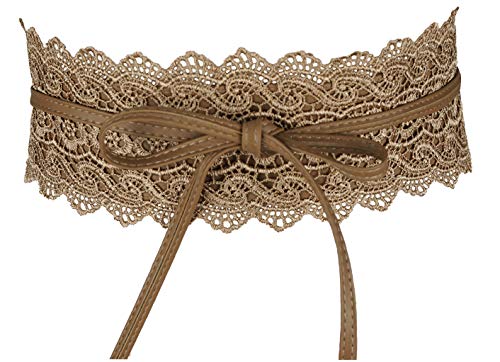 Lovful Women's PU Lace Belt Self Tie Obi Waist Band Cinch Wide Boho Belt,Khaki - Thumbnail 6