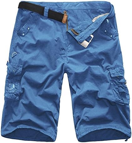 Men's Casual Multi Pocket Cargo Shorts (34, Blue)