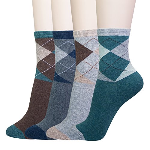KONY Women's 4 Pack Classic Argyle Patterned Dress Crew Socks (Classic Argyle - 4 Pairs)