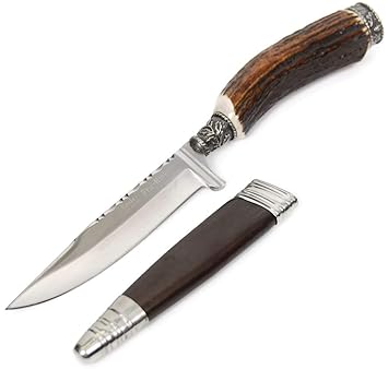 Trachtenmesser, Jagdmesser, Echtes Lederhosen-Messer, Hirschfänger, 10cm Edelstahlklinge, Rostfrei Echtes Hirschhorn, Jagdnic
