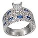 LAVUMO Bridal Set Princess Cut Simulated Blue Sapphire CZ Promise Engagement Wedding Ring Sets for Women Rhodium Plated Size 6 7 8 9