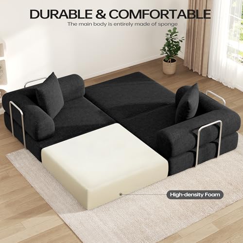 DURASPACE 78" Convertible Sofa Bed, Folding Sleeper Sofa Memory Foam Boneless Loveseat, Modular Sectional Sofa Couch for Living Room(Black)