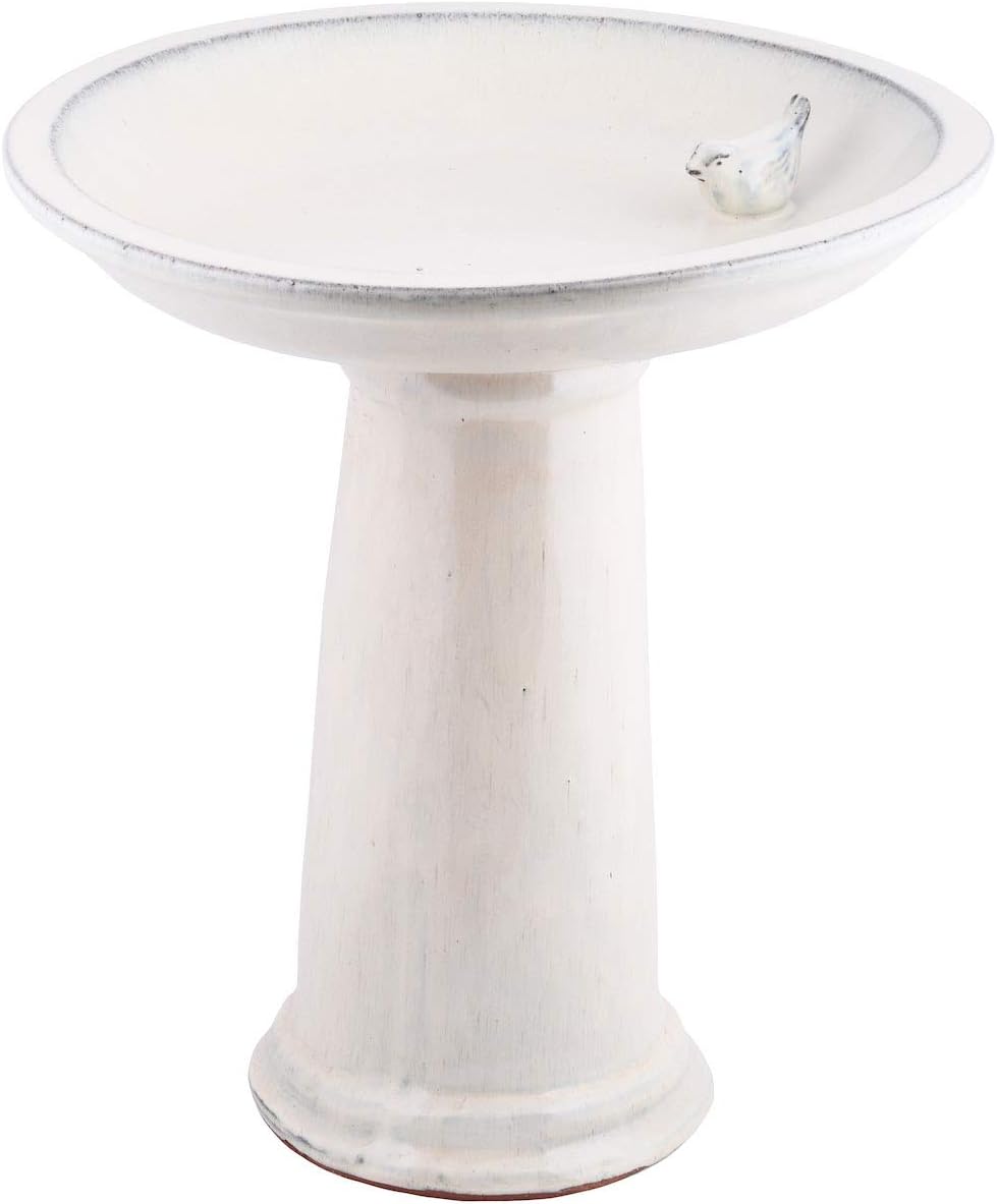 Fallen Fruits Ltd CERAMIC BIRD BATH ON PEDESTAL CREAM Amazon.co.uk