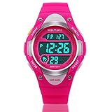 Kid Watch Outdoor Sports Kids Girls Boys LED Digital Alarm Waterproof Wristwatch Pink