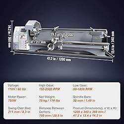 VEVOR Metal Lathe Machine, 8.3'' x