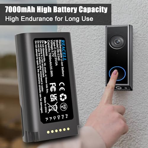 REACELL 7000mAh Rechargeable Battery Compatible for Eufy E340 C31 Video Doorbell, 3.7V Backup Battery Long-Lasting, Quick-Release, Easy to Install and Remove, Pack with USB-C Cable (2026 New Version)