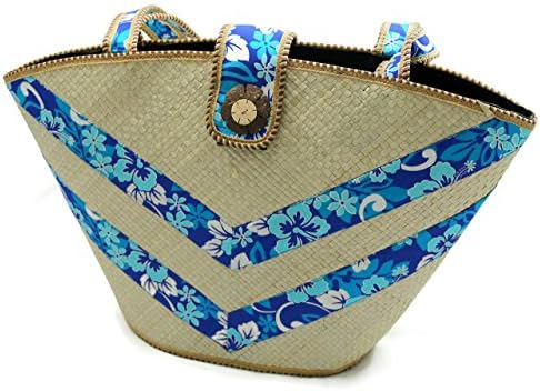 Cream, Blue, White Straw Purse/Basket/Handbag