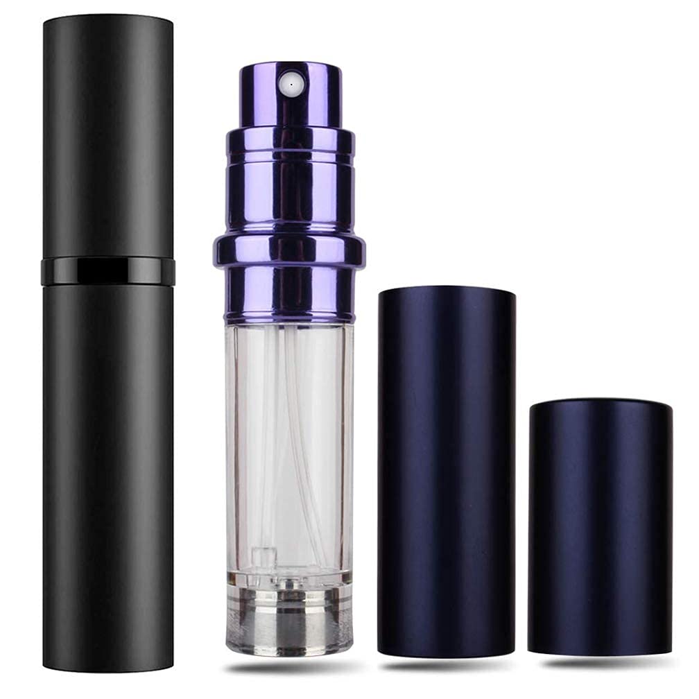 Travelofo Mini Perfume Bottles, Refillable Spray Atomiser, 5ml Leak Proof Dispenser for Travel, Luxury Gift for Men & Women (Black & Purple)