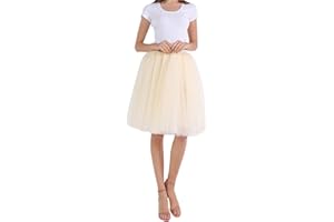 FEOYA Women Tutu Skirts 5 Layered Knee Length Tulle Skirt A-line Pleated Princess Skirts Evening Gown Prom Wedding Skirt