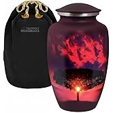Trupoint Memorials Cremation Urns for Human Ashes, Tree of Life Decorative Burial Urn for Adult Men and Women, Large Red Sunset