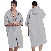 Surf Poncho Changing Robe with Hood Double Slider Zipper, Long Sleeves Poncho Hoodie for Men Women Surfing Swimming Sports