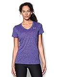 Under Armour Women's Tech Heather Stripe V-Neck, Mirror/Rebel Pink, Small