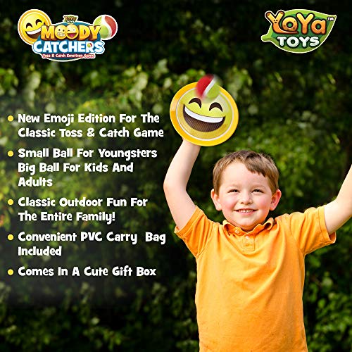 Emoji Toss & Catch Ball Game | 2 Disc Paddles, 2 Balls (One Big & One Small) & PVC Carry Bag Idea with Stunning Packaging | Safe, Durable & Family Friendly Game Set