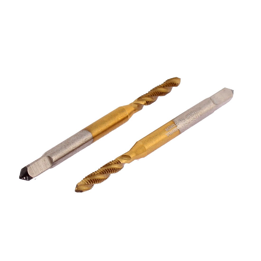 sourcing map M3 x 0.5 Screw Spiral Flute Ti Coated Spiral Point Tap 2Pcs