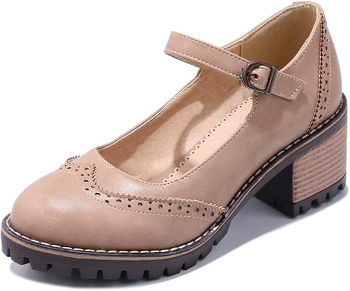Amazon.com | Women's Mary Jane Pumps Vintage Round Toe Chunky Block Heels Platform Brogue Ankle 