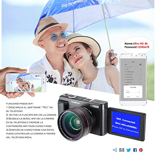 Camara-Foto-Digital-Full-HD-1080PFamBrow-WiFi-24MP-Camara-de-Video-Digital-Zoom-16xGran-Angular-Lente-Rotacin-de-30-Pulgadas