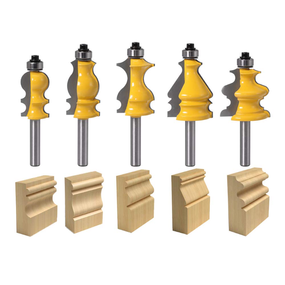 MAYLNE Router Bit Set 1/4 Inch Shank 5PCS, Architectural Picture Frame Molding Tools, Wood Milling Cutter Router, Wood Cutter Tool for Engraving Machine Trimming(Y-1/4XT)