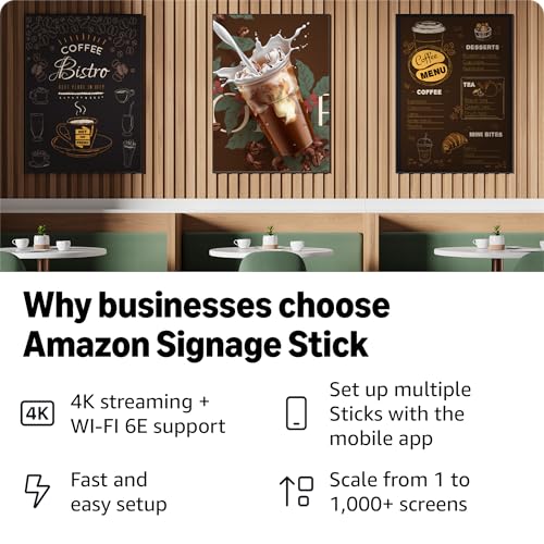Amazon Signage Stick – Professional Digital Signage 4K Media Player – Designed for Businesses of All Sizes, Easy Setup, WiFi 6E, and CMS Compatibility 