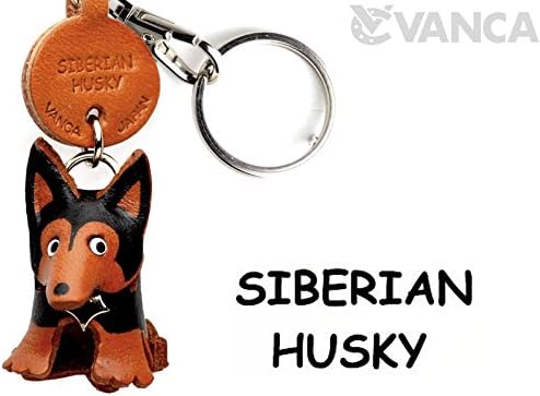 Siberian Husky Leather Dog Small Keychain VANCA CRAFT-Collectible Keyring Charm Pendant Made in Japan