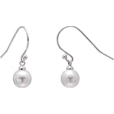 925 Sterling Silver Imitation Pearl Hook Drop Earrings, White / 6MM