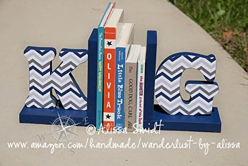 Letter Bookends, Initial Bookends, Wooden Custom Bookends - Custom Created to Coordinate with Your Decor (alphabet bookends, name bookends, chevron, stripe, geometric)
