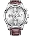 BINGER Men's Date Chronograph Watches and Luminous Numerals (silver dial brown leather strap)