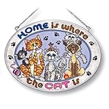 Amia Oval Suncatcher Hand-Painted on Glass, Home is Where the Cat Is, 7 by 5-1/2-Inch, Medium