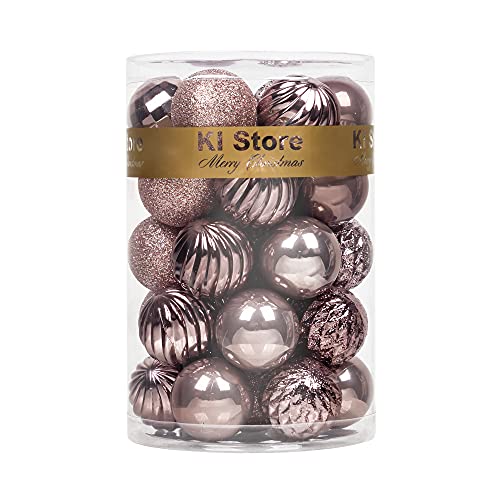 Art Beauty KI Store Christmas Baubles Christmas Tree Decoration Ornaments 34pcs Shatterproof Balls for Xmas Hanging Decorations Festival Holiday Decor (Rose Tan, 4CM)