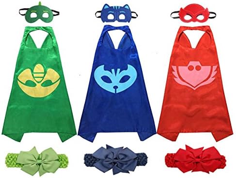 Masks Costumes Set of 3 Catboy Owlette Gekko Mask with Cape and Bracelet For Kid