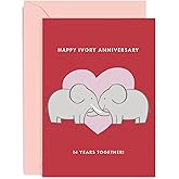 Old English Co. Happy Ivory Wedding Anniversary Card for Couple - Elephant Anniversary Card - 14th Anniversary Card - Fourteenth Weddign Anniversary | Blank Inside with Envelope